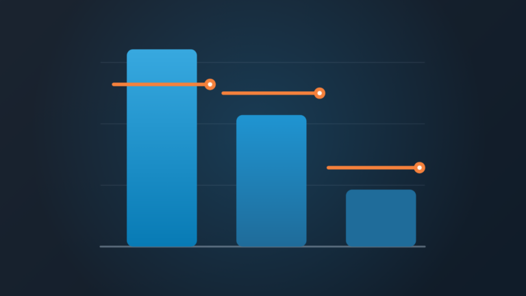 Three vertical bars of different heights, each with its own orange plan marker at a different level, illustrating an individual sales quota for each rep