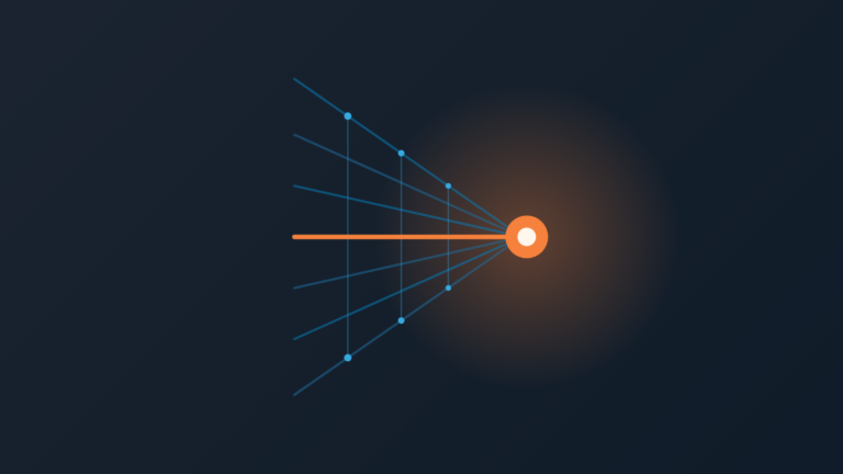 Converging lines with evenly spaced nodes leading to one glowing point, an abstract sign for a sales pipeline