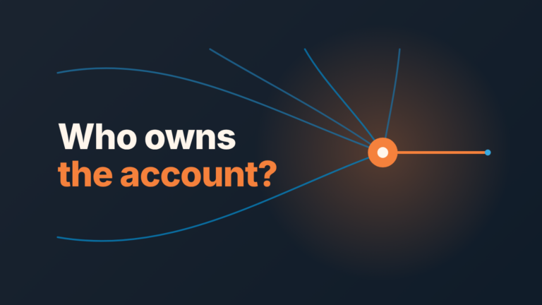 Dark cover with blue lines converging on an orange node and the question "Who owns the account?"