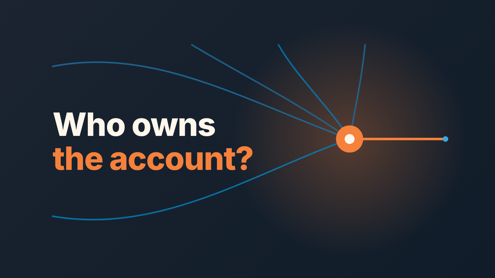 Dark cover with blue lines converging on an orange node and the question "Who owns the account?"
