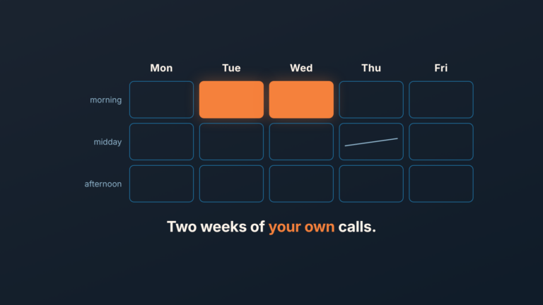 Weekly calendar grid, Monday to Friday, with Tuesday and Wednesday mornings shaded and Thursday midday crossed out