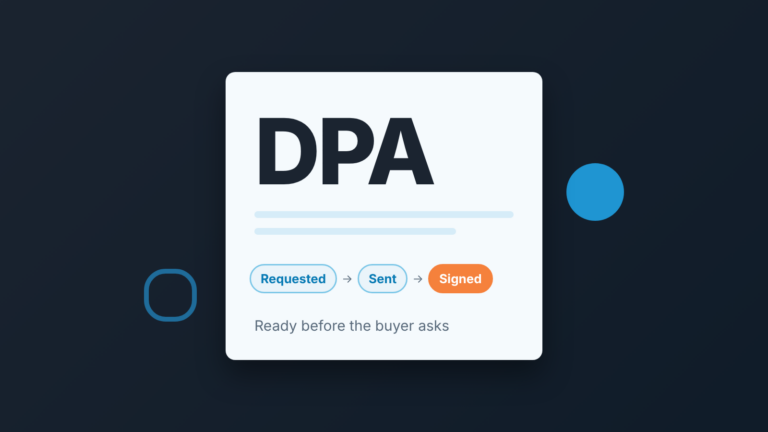 Document titled DPA with three status chips: Requested, Sent, Signed