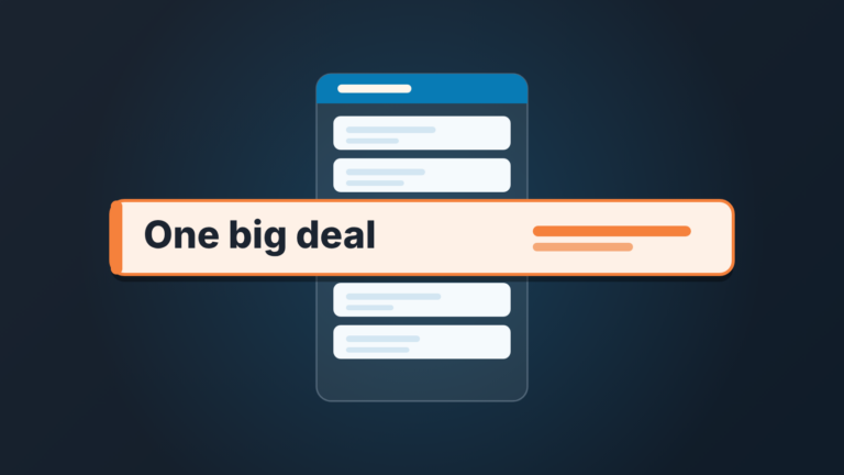 A single oversized deal card standing out among small deal cards in one sales pipeline column