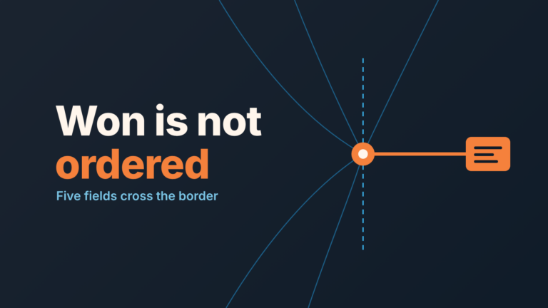 Dark cover: five thin lines converge on an orange node at a dashed border, with the words "Won is not ordered"