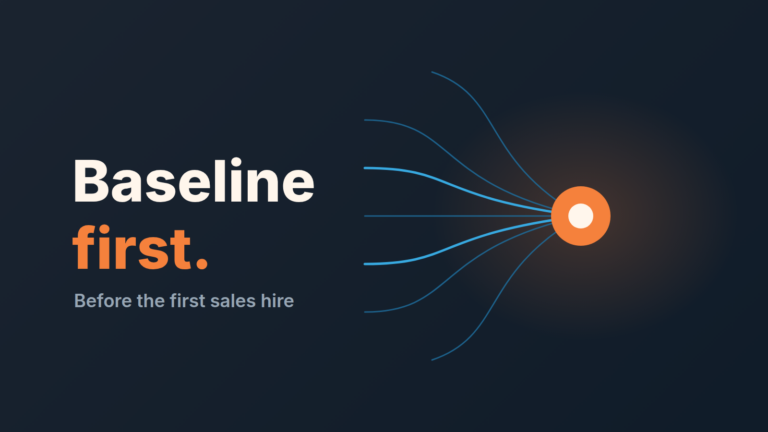 Thin blue threads from the left converge on a warm orange node beside the words "Baseline first."