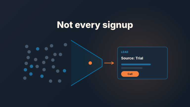 Trial signup becoming a lead in a CRM inbox, flat illustration