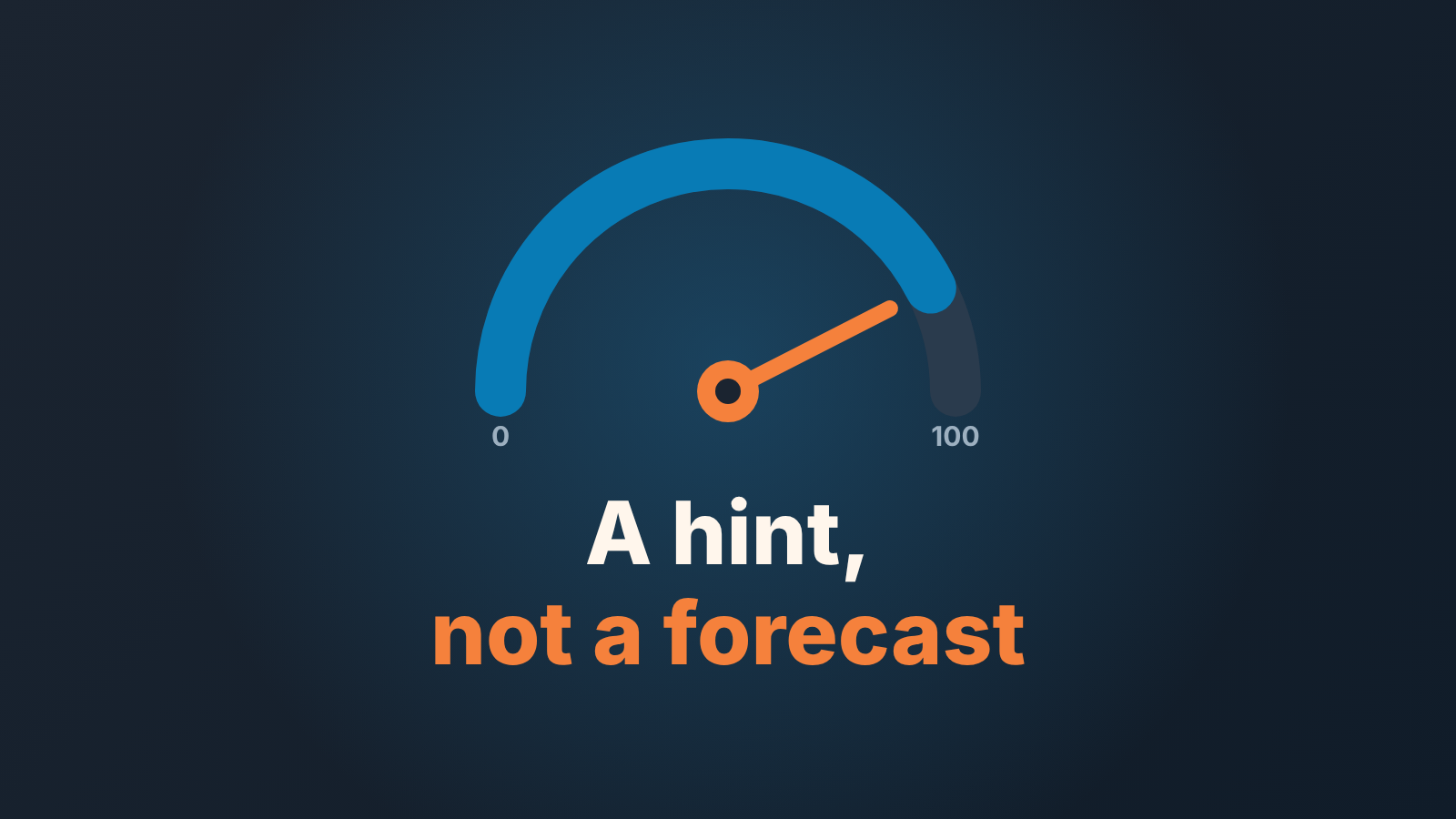 Cover: a 0–100 gauge with the needle near the top end and the words A hint, not a forecast