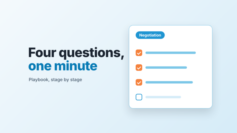 Schematic HubSpot playbook card with stage questions on a deal record