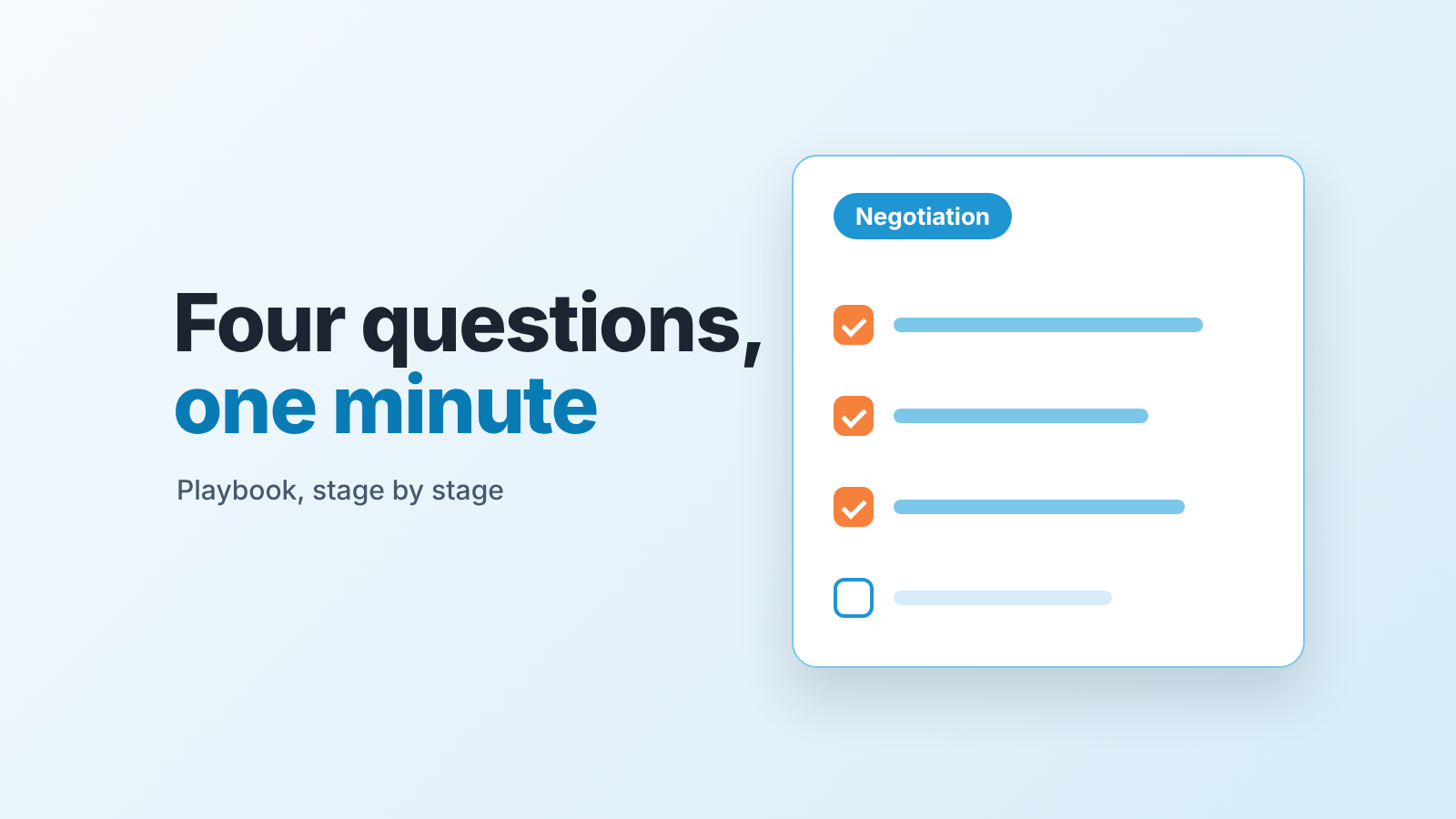 Schematic HubSpot playbook card with stage questions on a deal record
