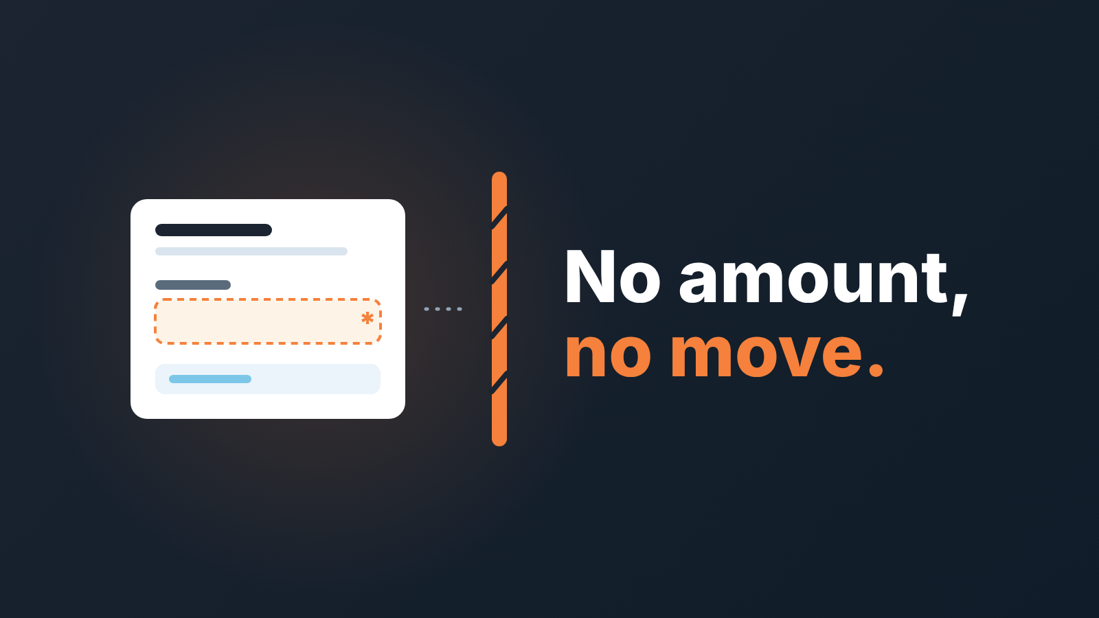 Deal card with an empty required Amount field stopped by an orange gate, next to the words "No amount, no move."