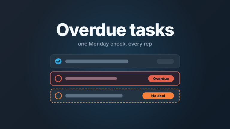 Task list with one row marked Overdue and one marked No deal, headed "Overdue tasks"