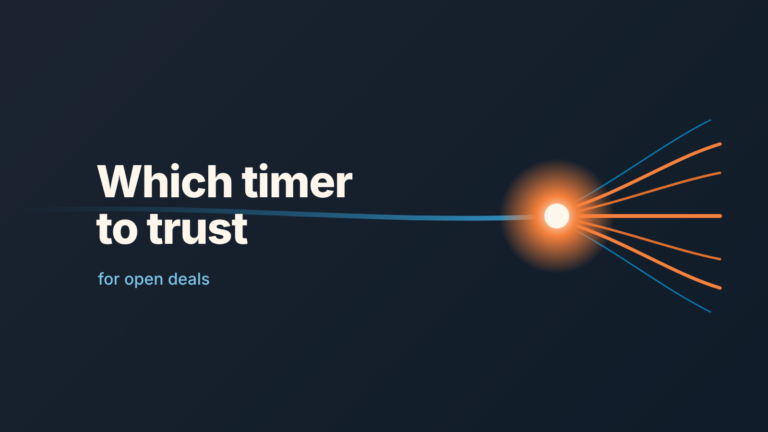Abstract cover: a warm bundle of lines meets a glowing node on the right, one thin cold line trails off to the left, with the words "Which timer to trust"