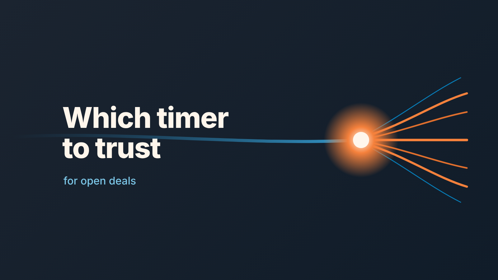 Abstract cover: a warm bundle of lines meets a glowing node on the right, one thin cold line trails off to the left, with the words "Which timer to trust"