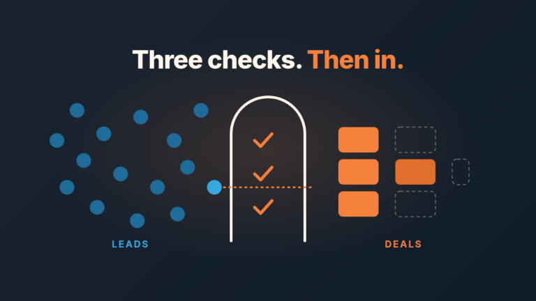 Illustration showing the distinction between leads and deals in Pipedrive.