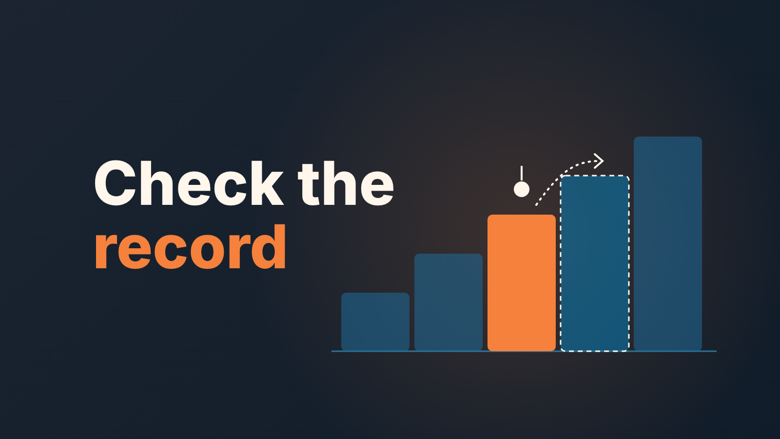 Cover: five bars like steps, one orange, with a dashed arrow to the next bar, under the words "Check the record".