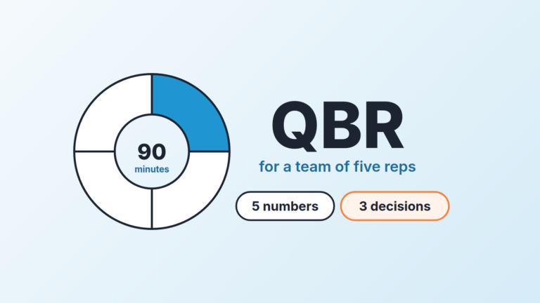 Quarter ring with one quarter highlighted beside the word QBR, with chips for five numbers and three decisions