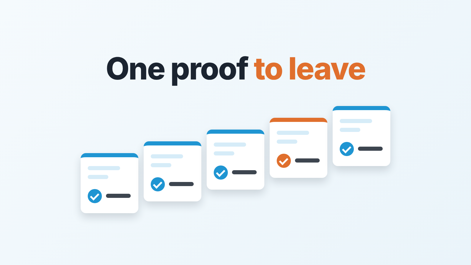 Salesforce opportunity stages as five cards, each with one exit criterion written underneath