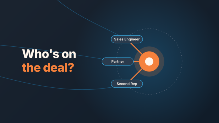 Cover: a glowing deal node linked to three role chips, Sales Engineer, Partner and Second Rep, under the question of who is on the deal.