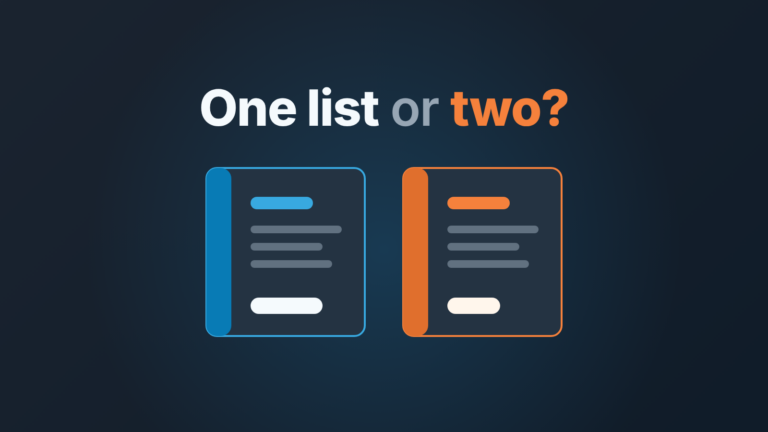 Two price books side by side, a blue standard one and an orange custom one, under the question one list or two
