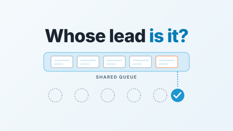 Cover: "Whose lead is it?" over a shared queue holding lead cards, with five empty member circles and one checked