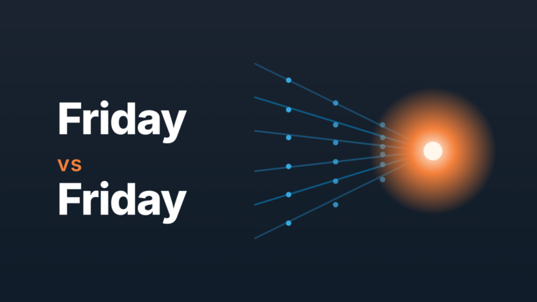 Cover with the words "Friday vs Friday" and parallel lines converging on a glowing core, for week-to-week pipeline comparison
