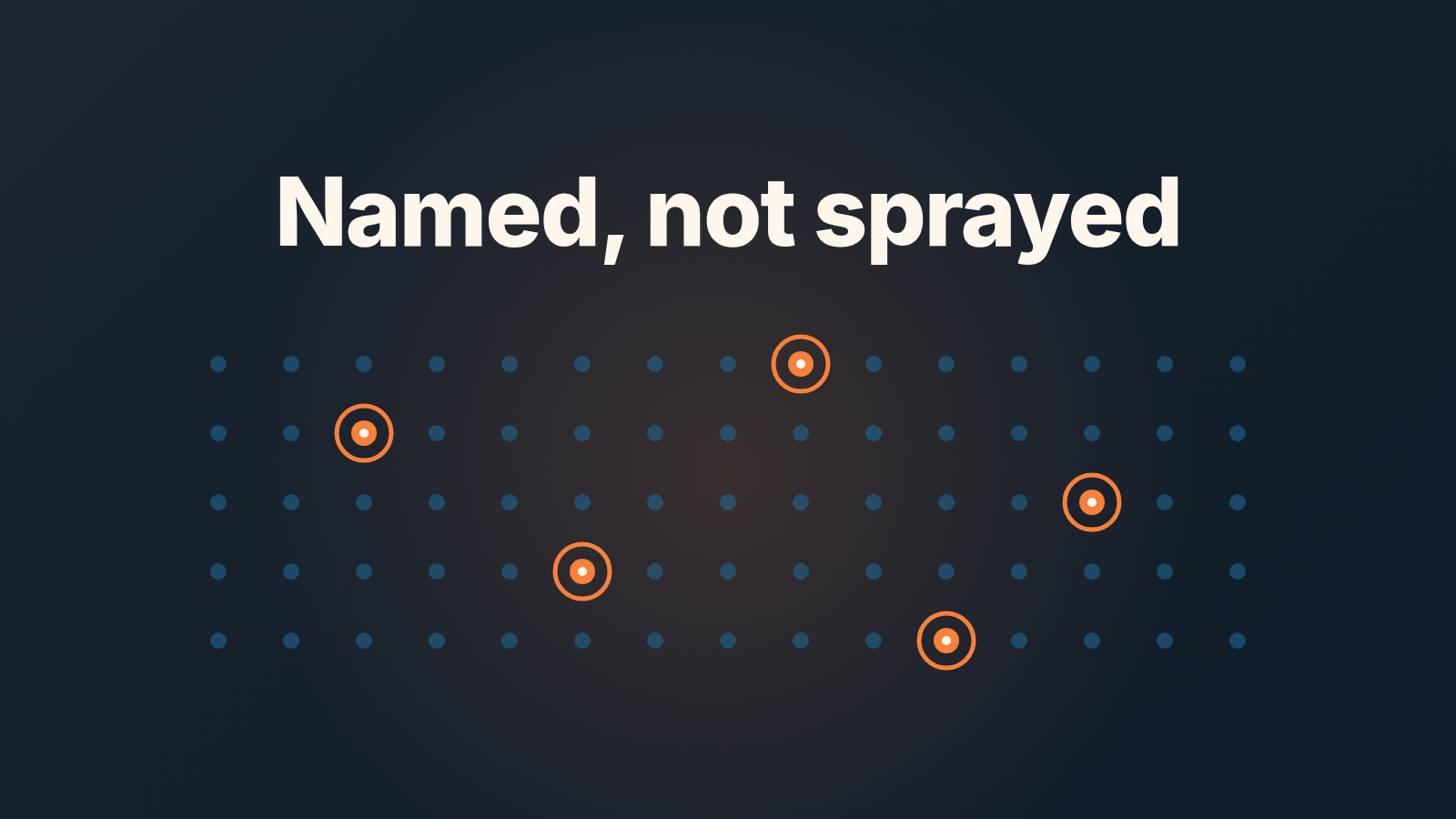 Abstract cover: a field of dim blue dots with five picked out in orange rings, the named few among many