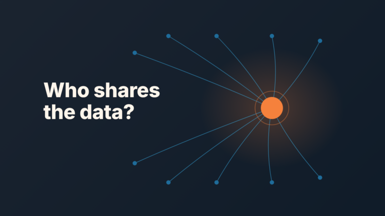Cover: an orange node with thin lines converging on it and the question "Who shares the data?"
