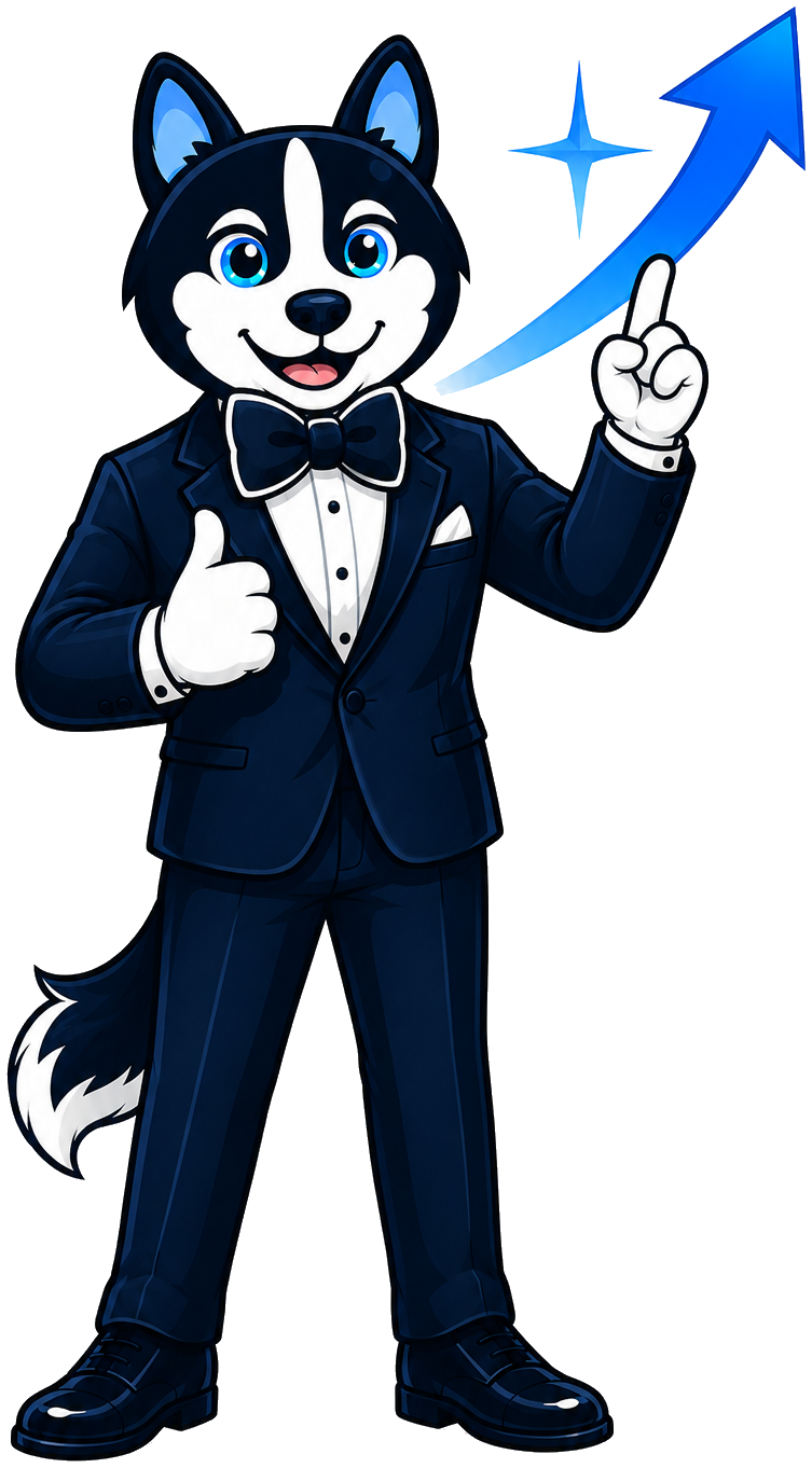 SalesBond husky pointing at a growth arrow