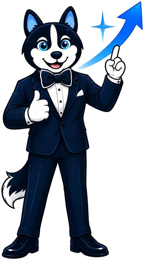 El husky de SalesBond señala una flecha de crecimiento
