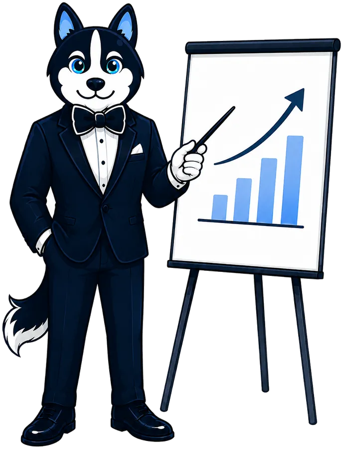 El husky de SalesBond presenta un gráfico de ventas al alza